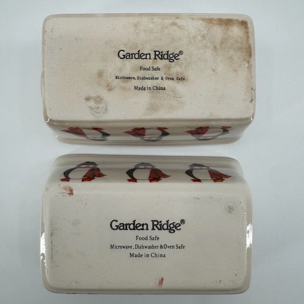 Garden Ridge Penguin Mini Loaf Pans SET of 2 Ceramic Christmas Bakeware Holiday